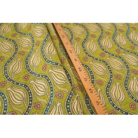 Turkish Upholstery Fabric by the Yard and Meter | Pistachio Green Running Water Tulip Pattern Jacquard Fabric for Sofa Chair