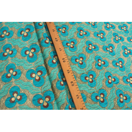 Turkish Upholstery Fabric by the Yard and Meter | Turquoise Blue Tiger Eyes Pattern Jacquard Fabric for Sofa, Chair, Curtains