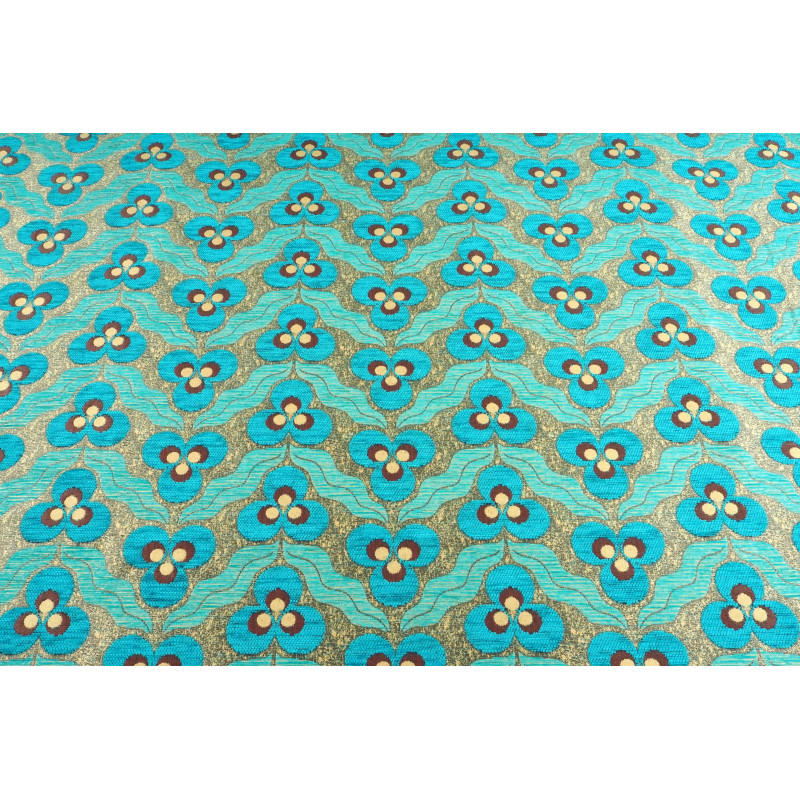 Turkish Upholstery Fabric by the Yard and Meter | Turquoise Blue Tiger Eyes Pattern Jacquard Fabric for Sofa, Chair, Curtains