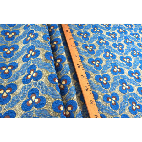 Turkish Upholstery Fabric by the Yard and Meter | Royal Blue Tiger Eyes Pattern Jacquard Fabric for Sofa, Chair, Curtains Fabric