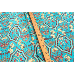 Turkish Upholstery Fabric by the Yard and Meter | Turquoise Blue Carnation Pattern Jacquard Fabric for Sofa Chair,Curtain Fabric
