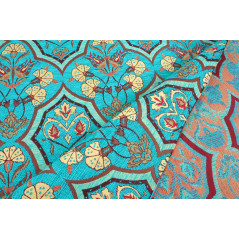 Turkish Upholstery Fabric by the Yard and Meter | Turquoise Blue Carnation Pattern Jacquard Fabric for Sofa Chair,Curtain Fabric