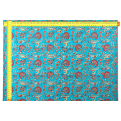 Turkish Upholstery Fabric by the Yard and Meter | Turquoise Blue Caucasus Carnation Pattern Jacquard Fabric for Sofa Chair