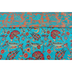 Turkish Upholstery Fabric by the Yard and Meter | Turquoise Blue Caucasus Carnation Pattern Jacquard Fabric for Sofa Chair