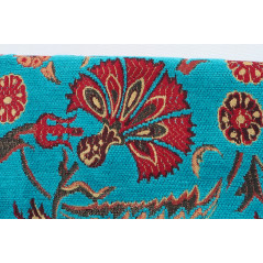 Turkish Upholstery Fabric by the Yard and Meter | Turquoise Blue Caucasus Carnation Pattern Jacquard Fabric for Sofa Chair