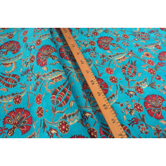 Turkish Upholstery Fabric by the Yard and Meter | Turquoise Blue Caucasus Carnation Pattern Jacquard Fabric for Sofa Chair