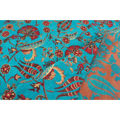 Turkish Upholstery Fabric by the Yard and Meter | Turquoise Blue Caucasus Carnation Pattern Jacquard Fabric for Sofa Chair