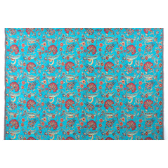 Turkish Upholstery Fabric by the Yard and Meter | Turquoise Blue Caucasus Carnation Pattern Jacquard Fabric for Sofa Chair