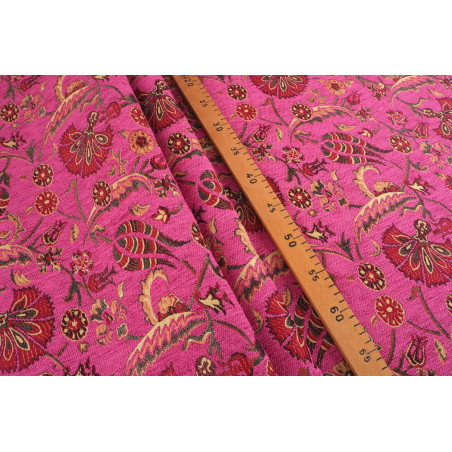 Upholstery Fabric, Chenille Fabric, Turkish Mazenda Pink Carnation Pattern Fabric, Turkish Fabric By the Yards, Jacquard Fabric