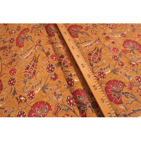 Turkish Upholstery Fabric by the Yard and Meter | Mustard Caucasus Carnation Pattern Jacquard Fabric for Sofa Chair,Curtains