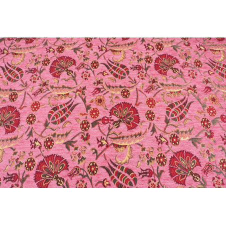 Upholstery Fabric, Turkish Fabric By the Meter, By the Yard, Pale Pink Carnation Pattern Jacquard Chenille Upholstery Fabric