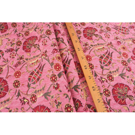 Turkish Upholstery Fabric by the Yard and Meter | Pale Pink Caucasus Carnation Pattern Jacquard Fabric for Sofa Chair,Curtains
