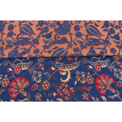 Turkish Upholstery Fabric by the Yard and Meter | Dark Navy Blue Caucasus Carnation Pattern Jacquard Fabric for Sofa Chair