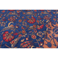 Turkish Upholstery Fabric by the Yard and Meter | Dark Navy Blue Caucasus Carnation Pattern Jacquard Fabric for Sofa Chair