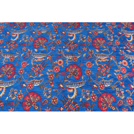 Upholstery Fabric, Turkish Fabric By the Meter, By the Yard, Navy Blue Carnation Pattern Jacquard Chenille Upholstery Fabric