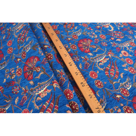 Turkish Upholstery Fabric by the Yard and Meter | Royal Blue Caucasus Carnation Pattern Jacquard Fabric for Sofa Chair,Curtains