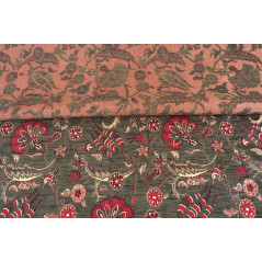 Turkish Upholstery Fabric by the Yard and Meter | Moss Green Caucasus Carnation Pattern Jacquard Fabric for Sofa Chair,Curtains