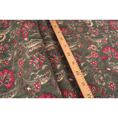 Turkish Upholstery Fabric by the Yard and Meter | Moss Green Caucasus Carnation Pattern Jacquard Fabric for Sofa Chair,Curtains