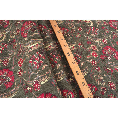 Turkish Upholstery Fabric by the Yard and Meter | Moss Green Caucasus Carnation Pattern Jacquard Fabric for Sofa Chair,Curtains