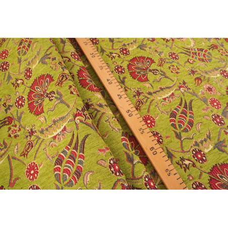 Upholstery Fabric, Turkish Fabric By the Meter, By the Yard, Red Carnation Pattern Jacquard Chenille Upholstery Fabric