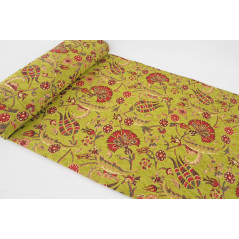 Turkish Upholstery Fabric by the Yard and Meter | Pistachio Green Caucasus Carnation Pattern Jacquard Fabric for Sofa Chair