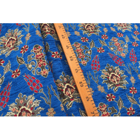 Turkish Upholstery Fabric by the Yard and Meter | Royal Blue Topkapi Palace Tulip Pattern Jacquard Fabric for Sofa Chair,Curtain