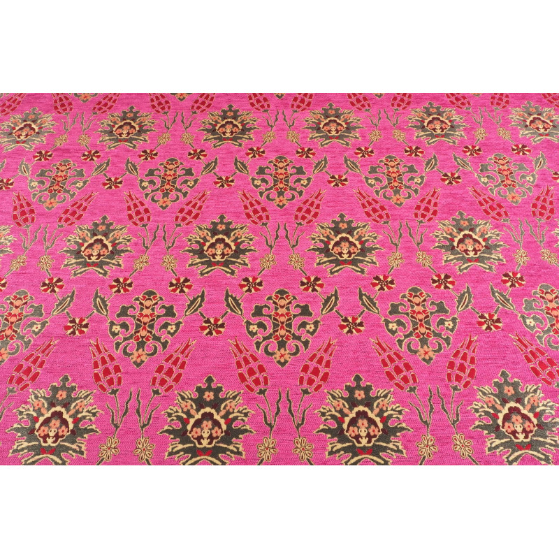 Turkish Upholstery Fabric by the Yard and Meter | Mazenda Pink Topkapi Palace Tulip Pattern Jacquard Fabric for Sofa Chair