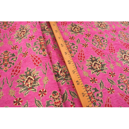 Turkish Upholstery Fabric by the Yard and Meter | Mazenda Pink Topkapi Palace Tulip Pattern Jacquard Fabric for Sofa Chair