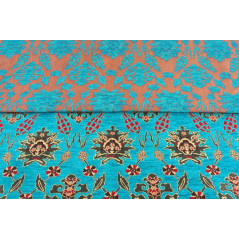 Turkish Upholstery Fabric by the Yard and Meter | Turquoise Blue Topkapi Palace Tulip Pattern Jacquard Fabric for Sofa Chair