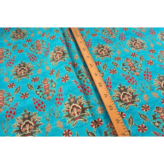 Turkish Upholstery Fabric by the Yard and Meter | Turquoise Blue Topkapi Palace Tulip Pattern Jacquard Fabric for Sofa Chair