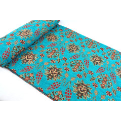 Turkish Upholstery Fabric by the Yard and Meter | Turquoise Blue Topkapi Palace Tulip Pattern Jacquard Fabric for Sofa Chair