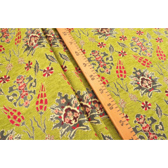 Turkish Upholstery Fabric by the Yard and Meter | Pistachio Green Topkapi Palace Tulip Pattern Jacquard Fabric for Sofa Chair