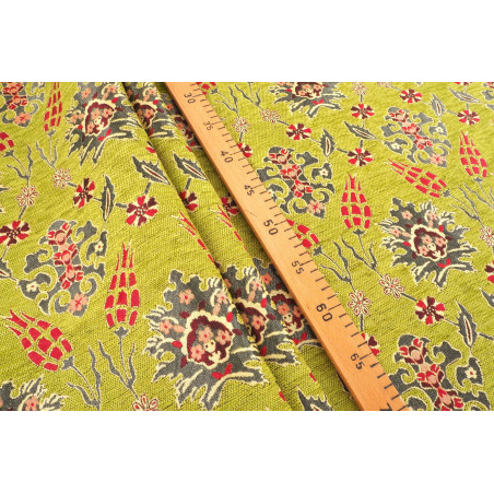 Turkish Upholstery Fabric by the Yard and Meter | Pistachio Green Topkapi Palace Tulip Pattern Jacquard Fabric for Sofa Chair