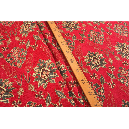 Turkish Upholstery Fabric by the Yard and Meter | Red Topkapi Palace Tulip Pattern Jacquard Fabric for Sofa Chair,Curtain Fabric
