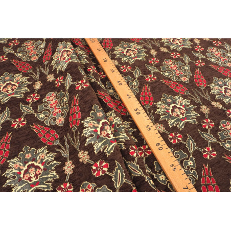 Turkish Upholstery Fabric by the Yard and Meter | Brown Topkapi Palace Tulip Pattern Jacquard Fabric for Sofa Chair,Curtains