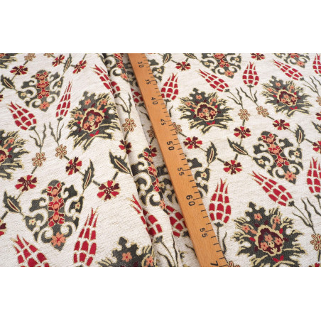 Turkish Upholstery Fabric by the Yard and Meter | Beige Topkapi Palace Tulip Pattern Jacquard Fabric for Sofa Chair,Curtains