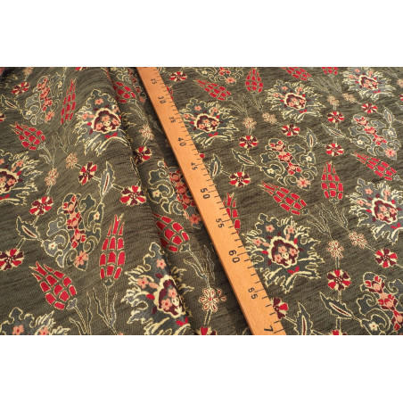 Upholstery Fabric, Turkish Fabric By the Meter, By the Yard, Moss Green Tulip Pattern Jacquard Chenille
