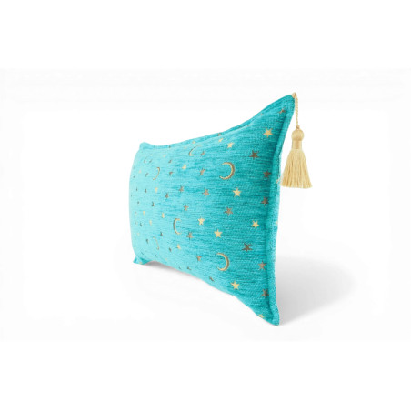 Turkish Fabric Pillow Cover 12x20, Turquoise Blue Boho Throw Pillow, Arabian Night Pattern Decorative Sofa Accent Ethnic Cushion