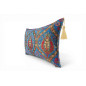 Turkish Fabric Pillow Cover 12x20, Royal Blue Boho Throw Pillow, Morocco Tulip Pattern Decorative Sofa Accent Ethnic Cushion