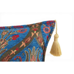Turkish Fabric Pillow Cover 12x20, Royal Blue Boho Throw Pillow, Morocco Tulip Pattern Decorative Sofa Accent Ethnic Cushion