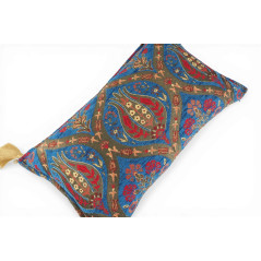Turkish Fabric Pillow Cover 12x20, Royal Blue Boho Throw Pillow, Morocco Tulip Pattern Decorative Sofa Accent Ethnic Cushion