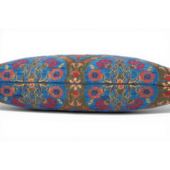 Turkish Fabric Pillow Cover 12x20, Royal Blue Boho Throw Pillow, Morocco Tulip Pattern Decorative Sofa Accent Ethnic Cushion