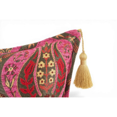 Turkish Fabric Pillow Cover 12x20, Mazenda Pink Boho Throw Pillow, Morocco Tulip Pattern Decorative Sofa Accent Ethnic Cushion