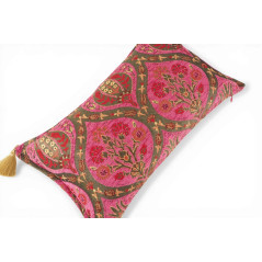 Turkish Fabric Pillow Cover 12x20, Mazenda Pink Boho Throw Pillow, Morocco Tulip Pattern Decorative Sofa Accent Ethnic Cushion