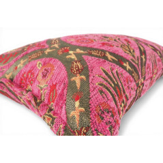 Turkish Fabric Pillow Cover 12x20, Mazenda Pink Boho Throw Pillow, Morocco Tulip Pattern Decorative Sofa Accent Ethnic Cushion