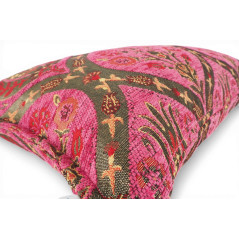 Turkish Fabric Pillow Cover 12x20, Mazenda Pink Boho Throw Pillow, Morocco Tulip Pattern Decorative Sofa Accent Ethnic Cushion