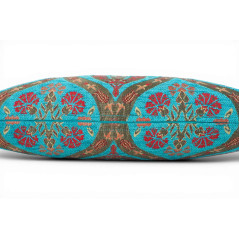 Turkish Fabric Pillow Cover 12x20, Turquoise Blue Boho Throw Pillow, Morocco Tulip Pattern Decorative Sofa Accent Ethnic Cushion