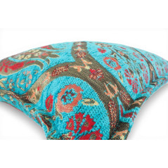 Turkish Fabric Pillow Cover 12x20, Turquoise Blue Boho Throw Pillow, Morocco Tulip Pattern Decorative Sofa Accent Ethnic Cushion