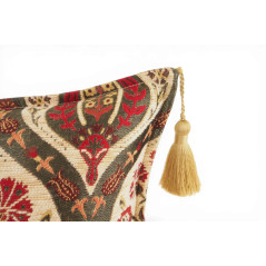 Turkish Fabric Pillow Cover 12x20, Beige Boho Throw Pillow, Morocco Tulip Pattern Decorative Sofa Accent Ethnic Cushion Case
