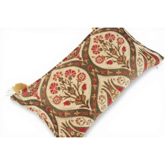 Turkish Fabric Pillow Cover 12x20, Beige Boho Throw Pillow, Morocco Tulip Pattern Decorative Sofa Accent Ethnic Cushion Case